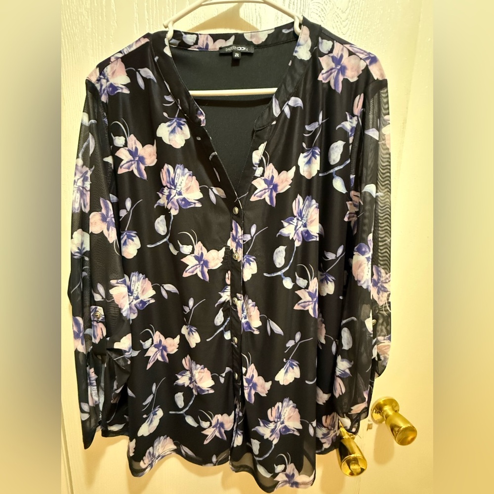 Papermoon Black Floral Button-Front Blouse